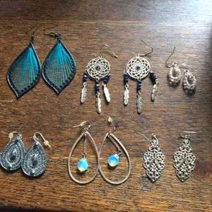 6 pairs of dangly earrings